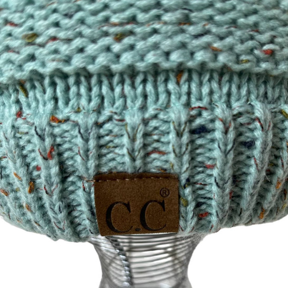 CC Beanie Flecked Tail Messy Bun Beanie Hat - Picture 2 of 7